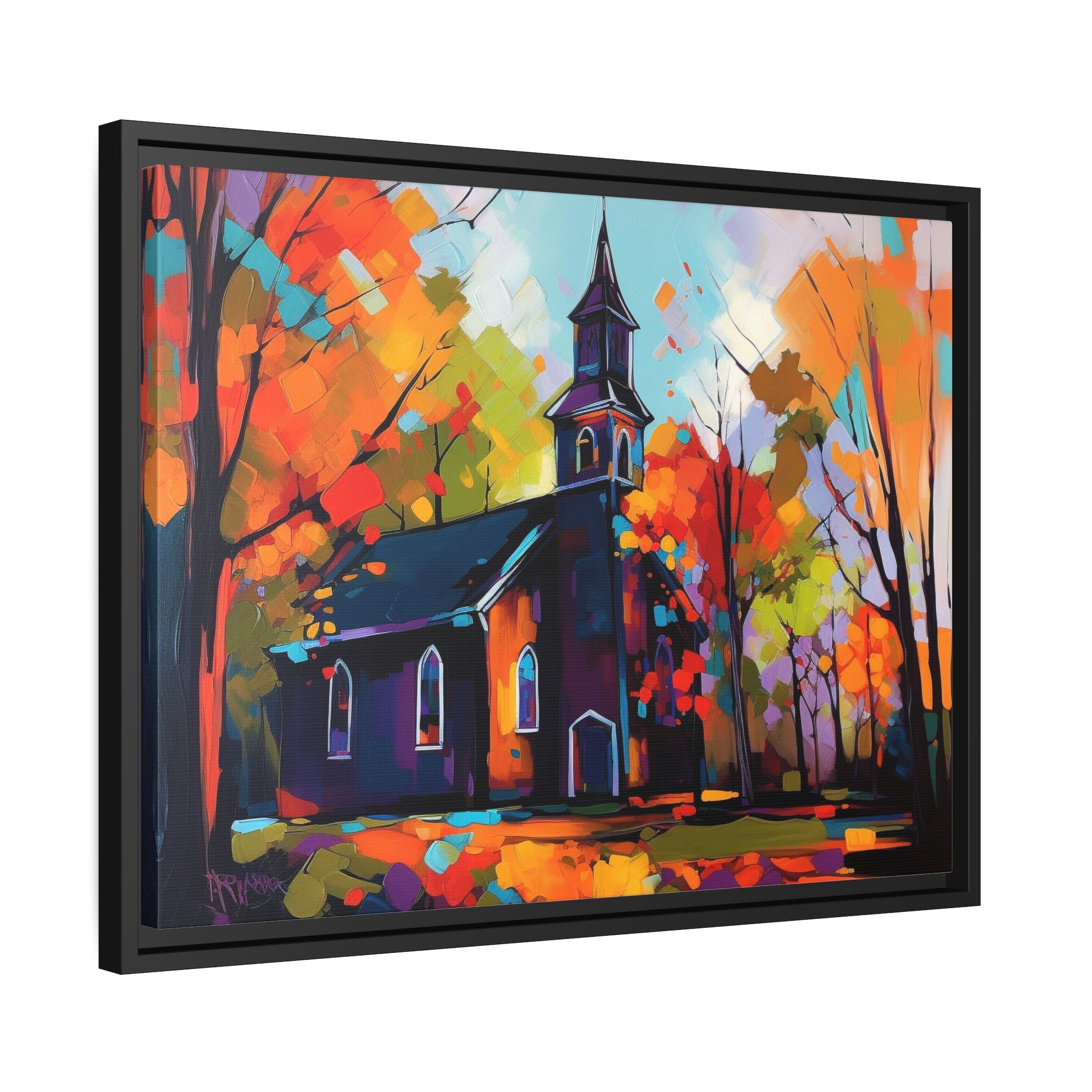 Vibrant Church I Matte Canvas, Black Frame