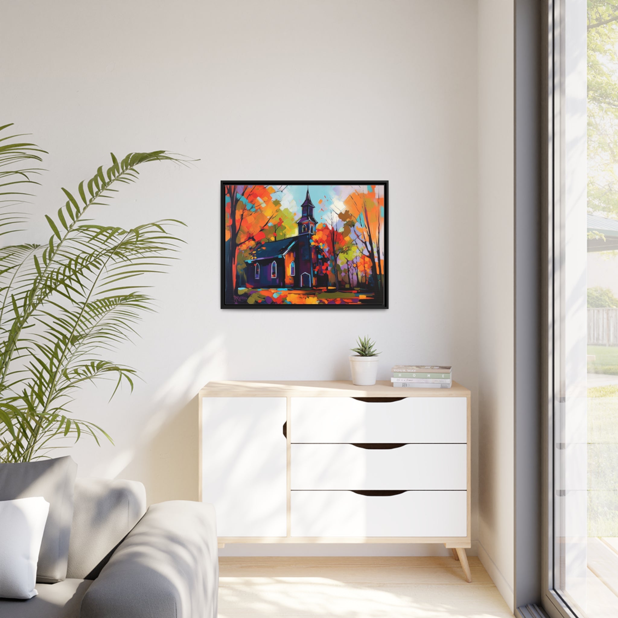 Vibrant Church I Matte Canvas, Black Frame