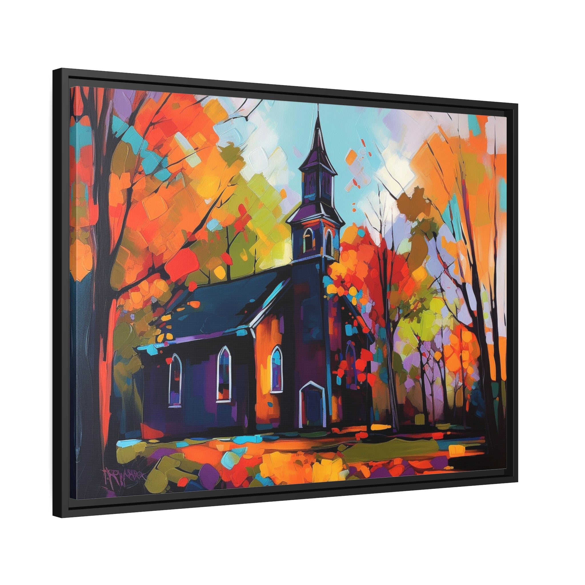 Vibrant Church I Matte Canvas, Black Frame