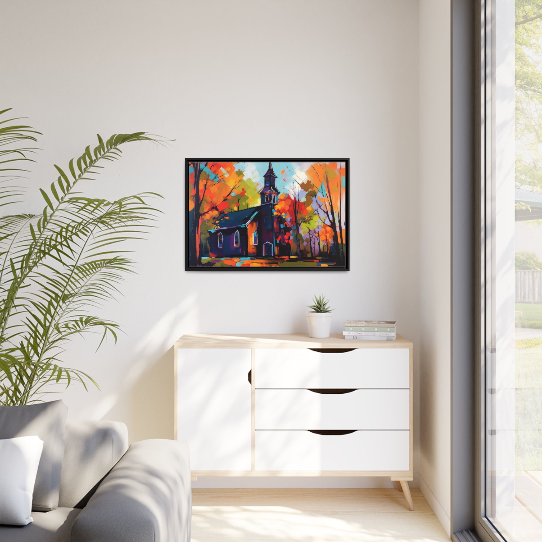Vibrant Church I Matte Canvas, Black Frame
