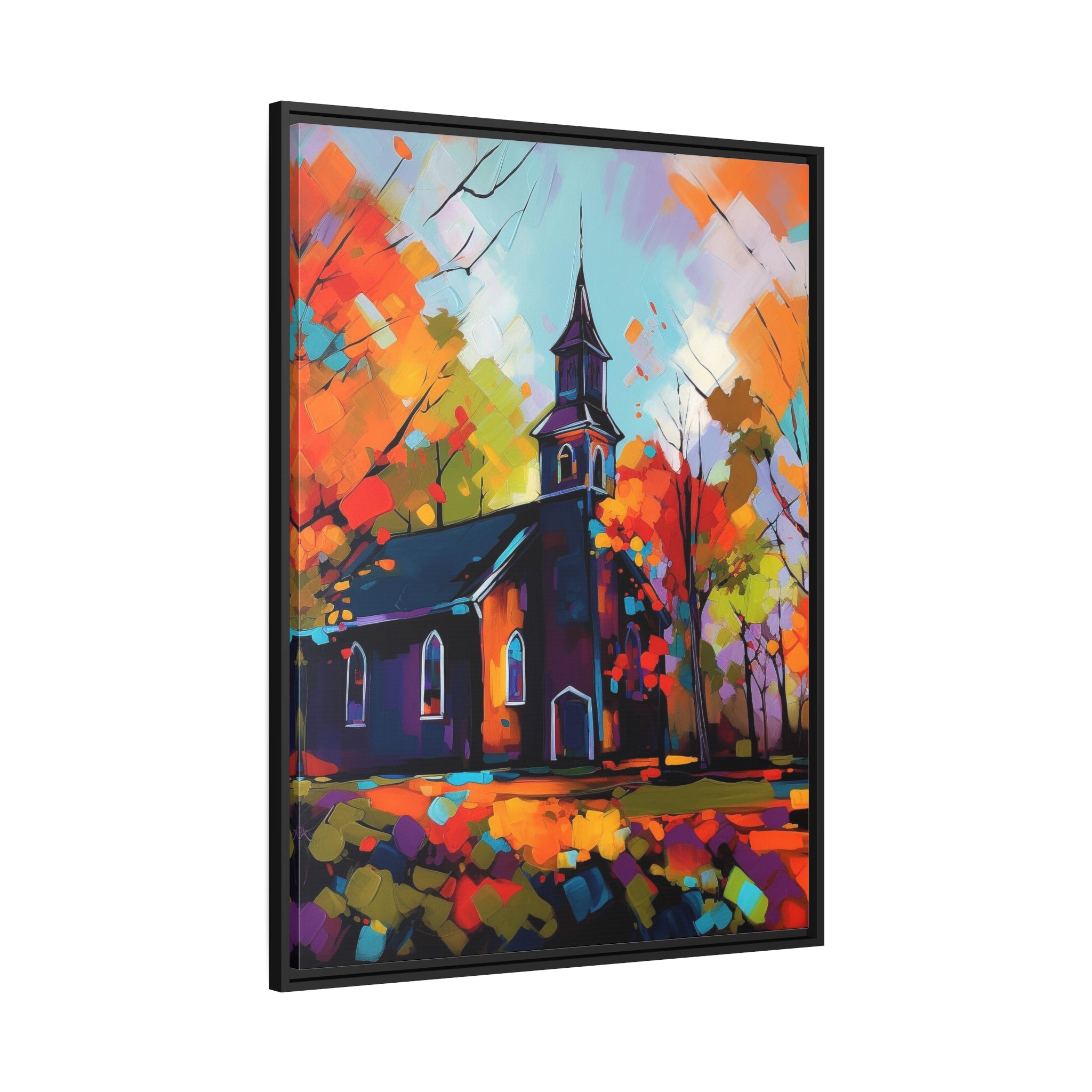 Vibrant Church I Matte Canvas, Black Frame