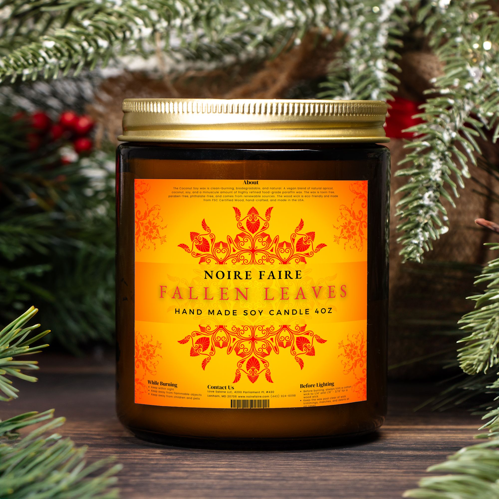 Fallen Leaves 9oz Amber Jar Candle by Noire Faire - Noire Faire