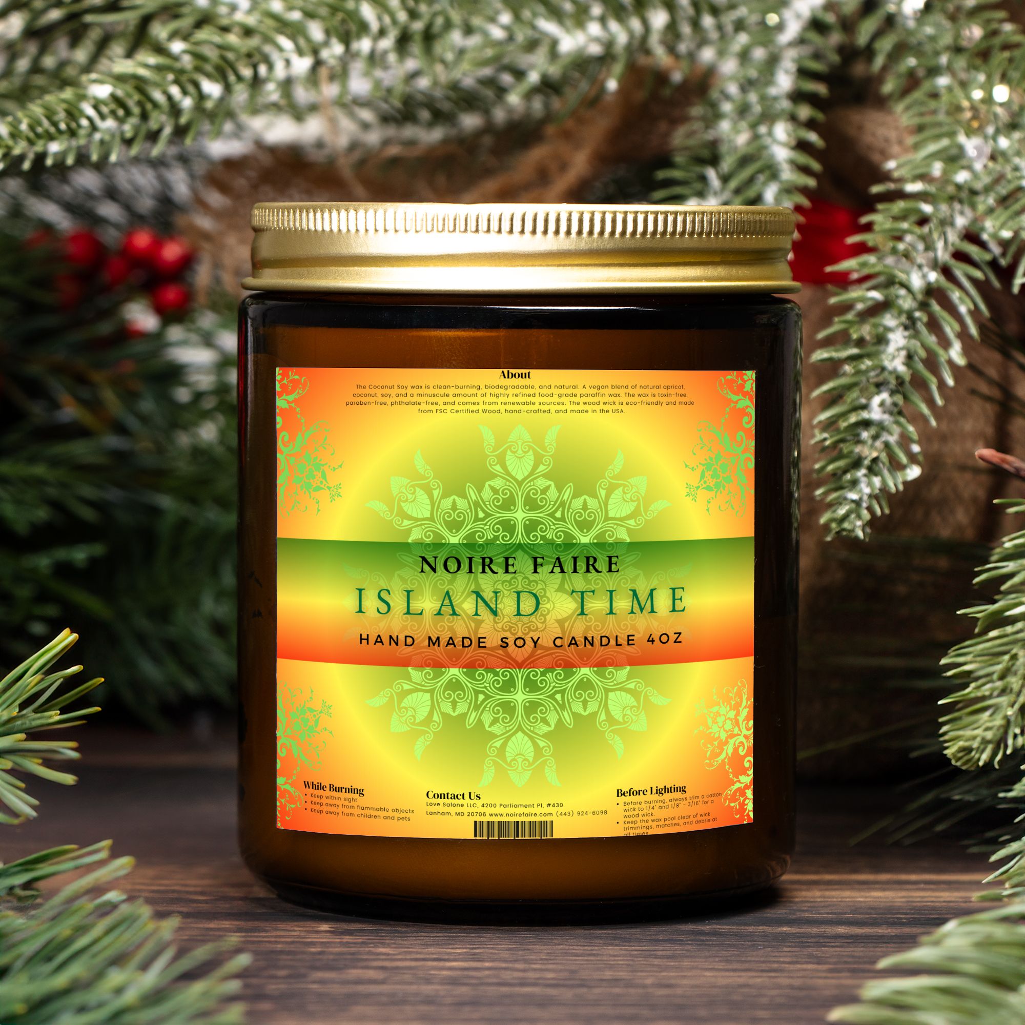 Island Time 9oz Amber Jar Candle by Noire Faire - Noire Faire