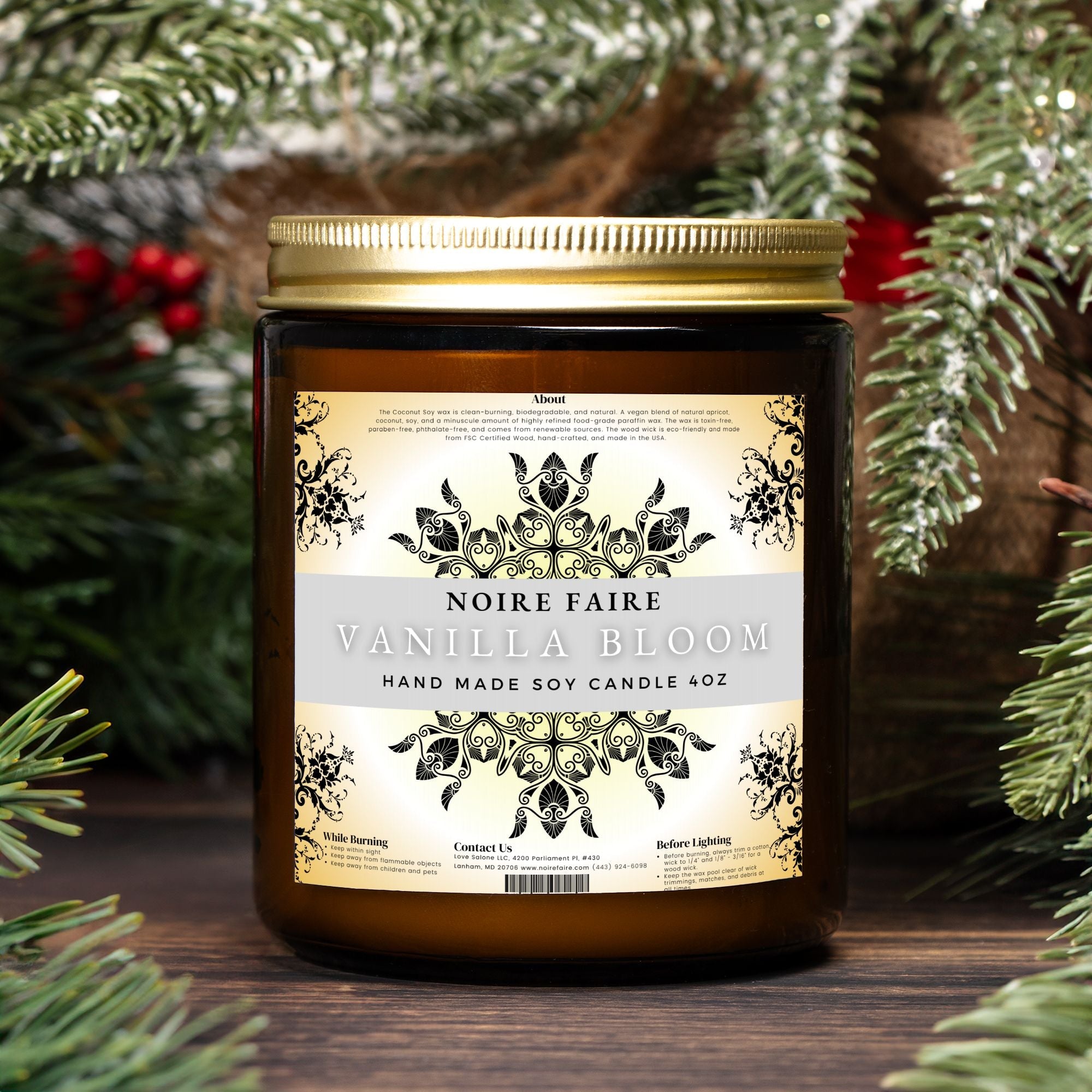 Vanilla Bloom 9oz Amber Jar Candle by Noire Faire - Noire Faire