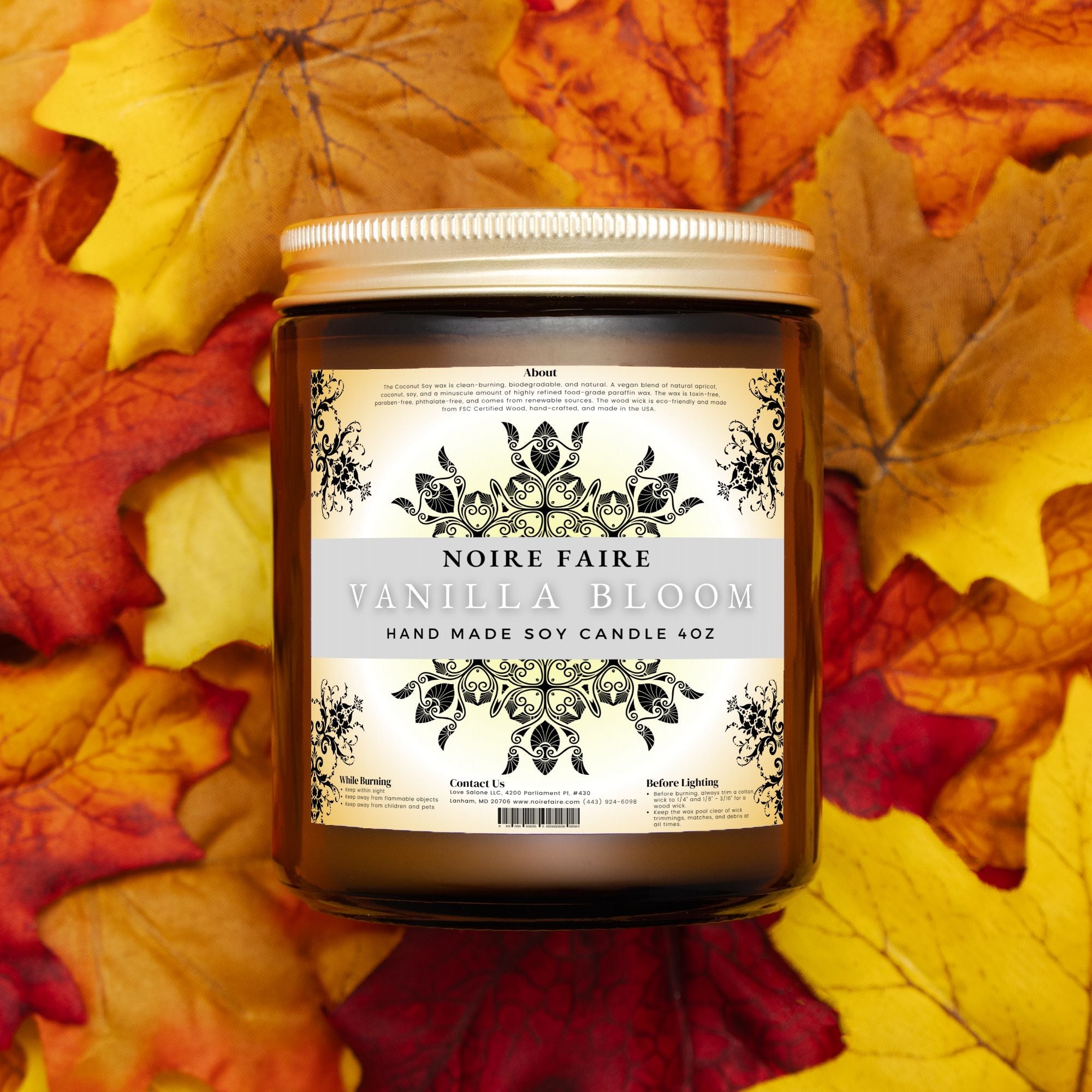 Vanilla Bloom 9oz Amber Jar Candle by Noire Faire - Noire Faire