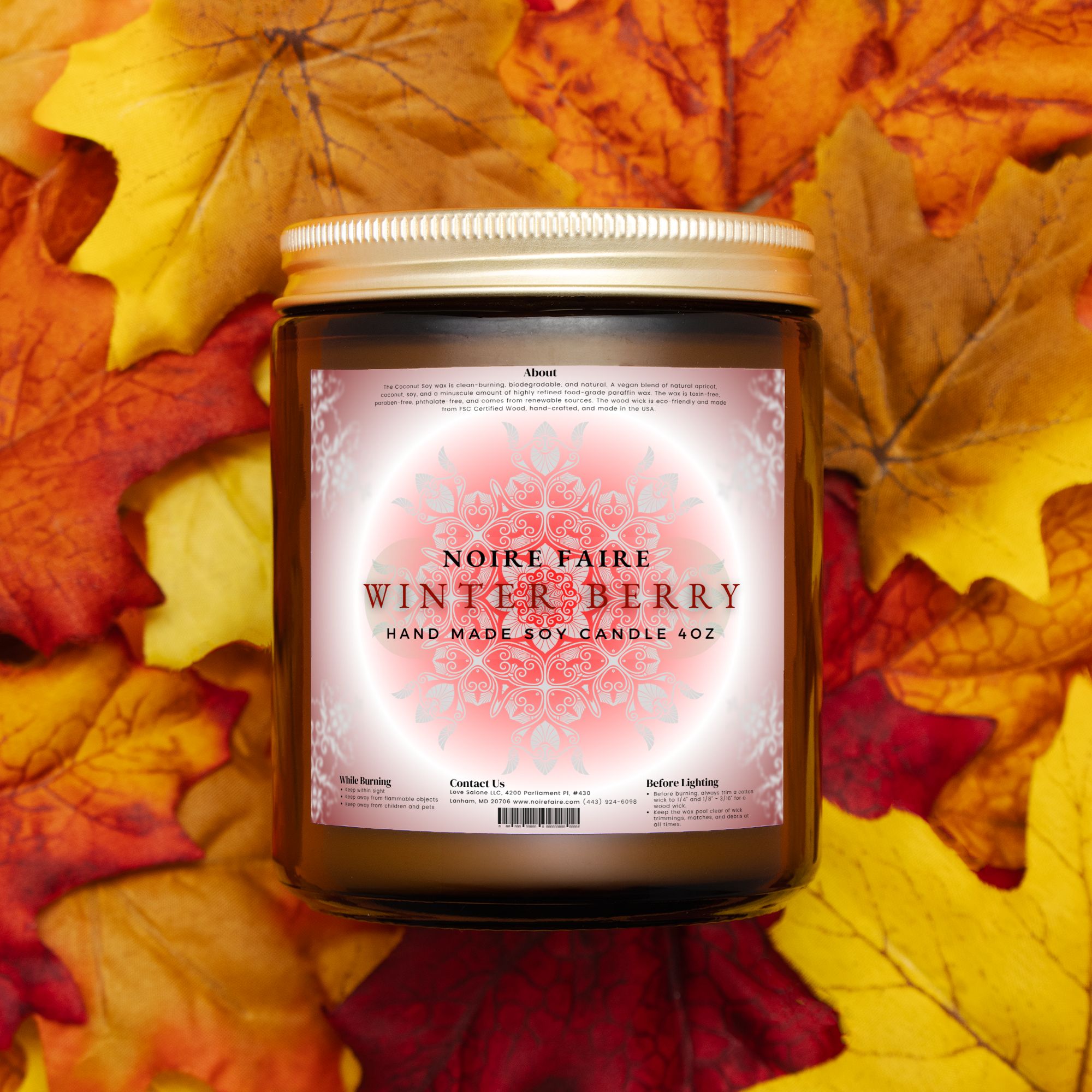 Winter Berry 9oz Amber Jar Candle by Noire Faire - Noire Faire