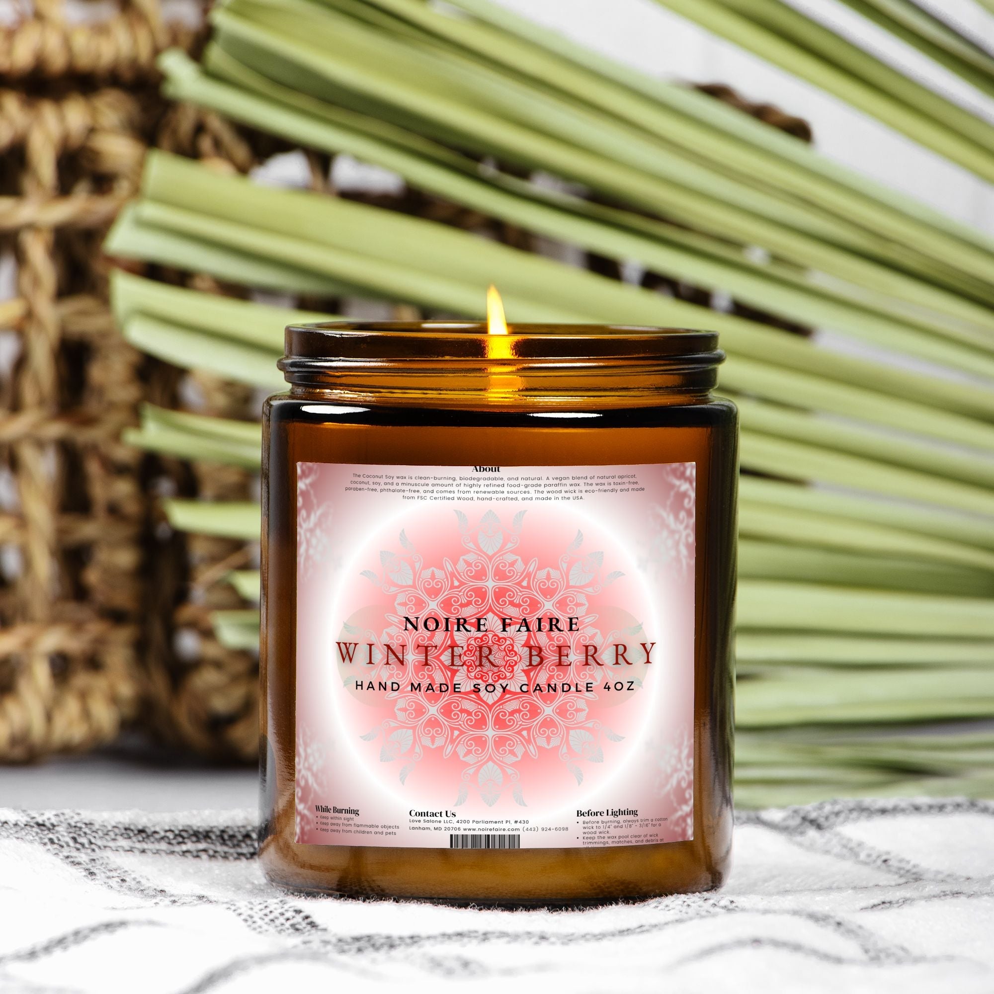 Winter Berry 9oz Amber Jar Candle by Noire Faire - Noire Faire